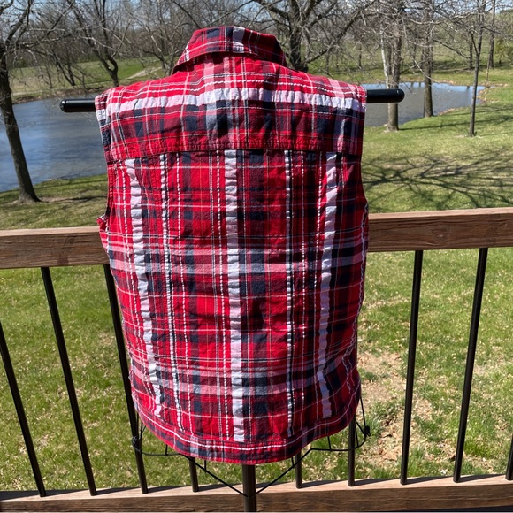 Vintage 90’s Christopher & Banks Red Plaid Zip Up Front Shirt Vest Size Large - Picture 6 of 11